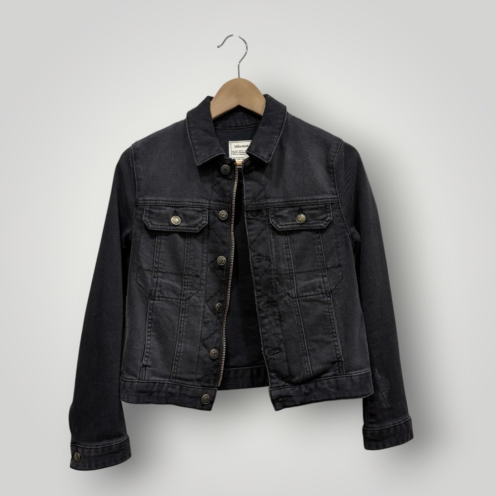 Zadig & Voltaire Y2K Kioky Grunge Black Denim Jacket Rhinestone Eagle XS - Picture 2 of 11